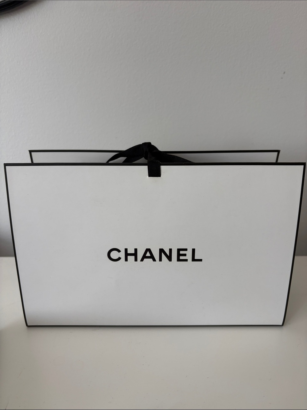 CHANEL White and Black Ribbon Gift Bag